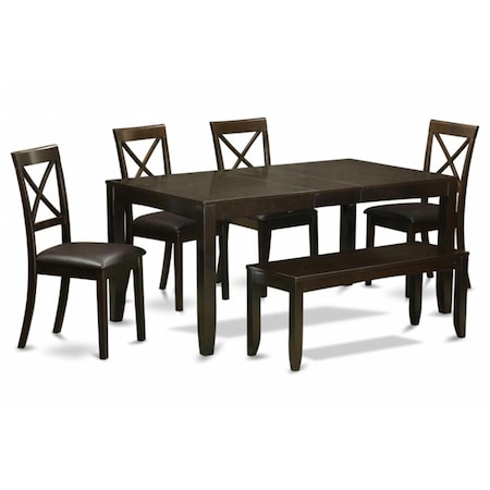 East West Furniture 6 Piece Dining Room Table With Bench-Kitchen Tables Plus 4 Dining Chairs and Bench LYBO6-CAP-LC
